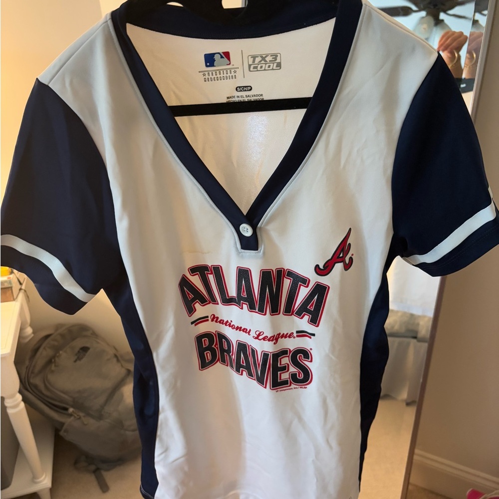 Atlanta Braves Womens Baseball Jersey - Navy and White